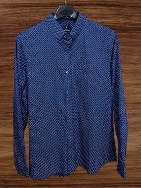 Ben Sherman Long Sleeve Stretch Dress Shirt. Blue w/ White Pattern. Size XXL
